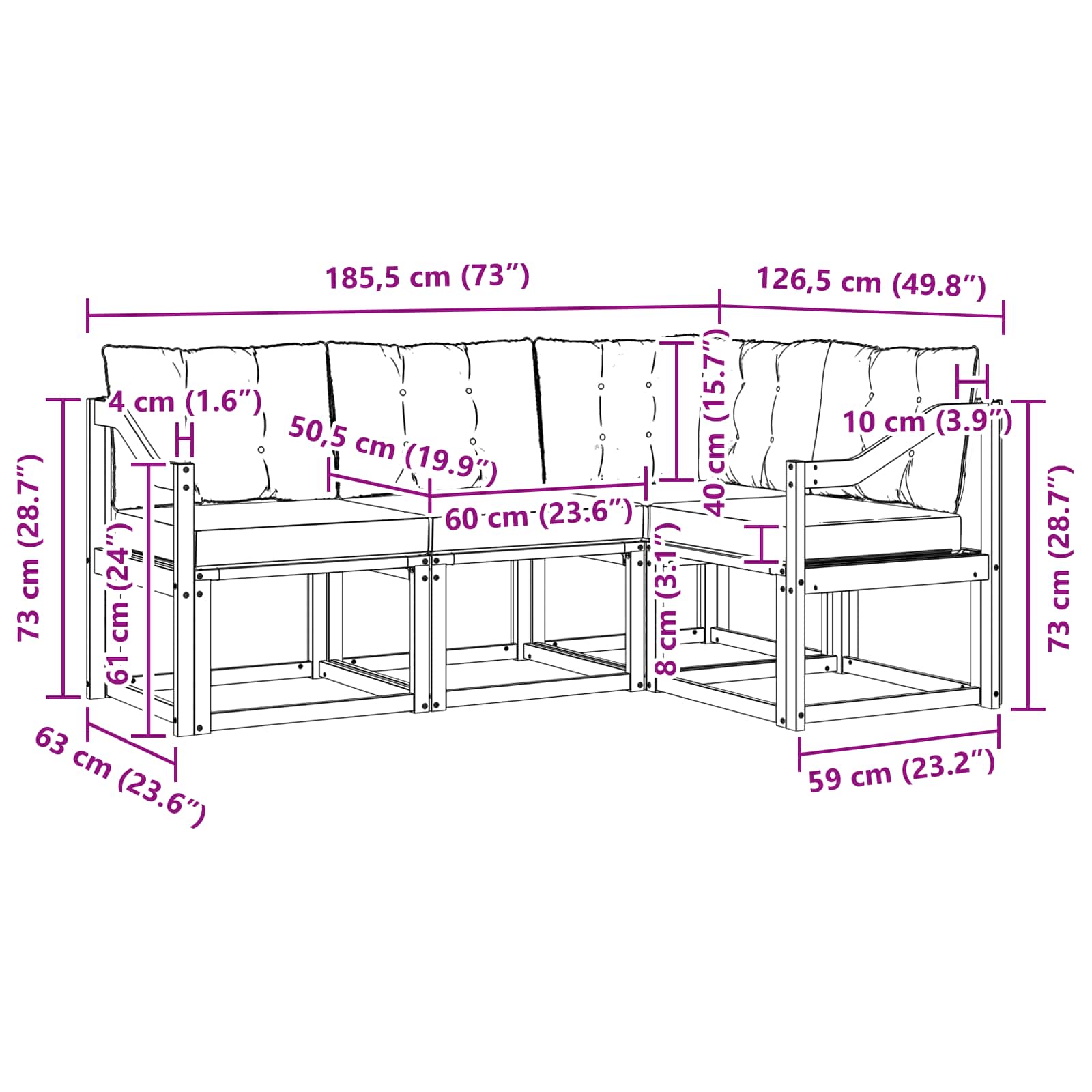 Set vanjskih sofa s jastukom 4 pcs Bijela i crna