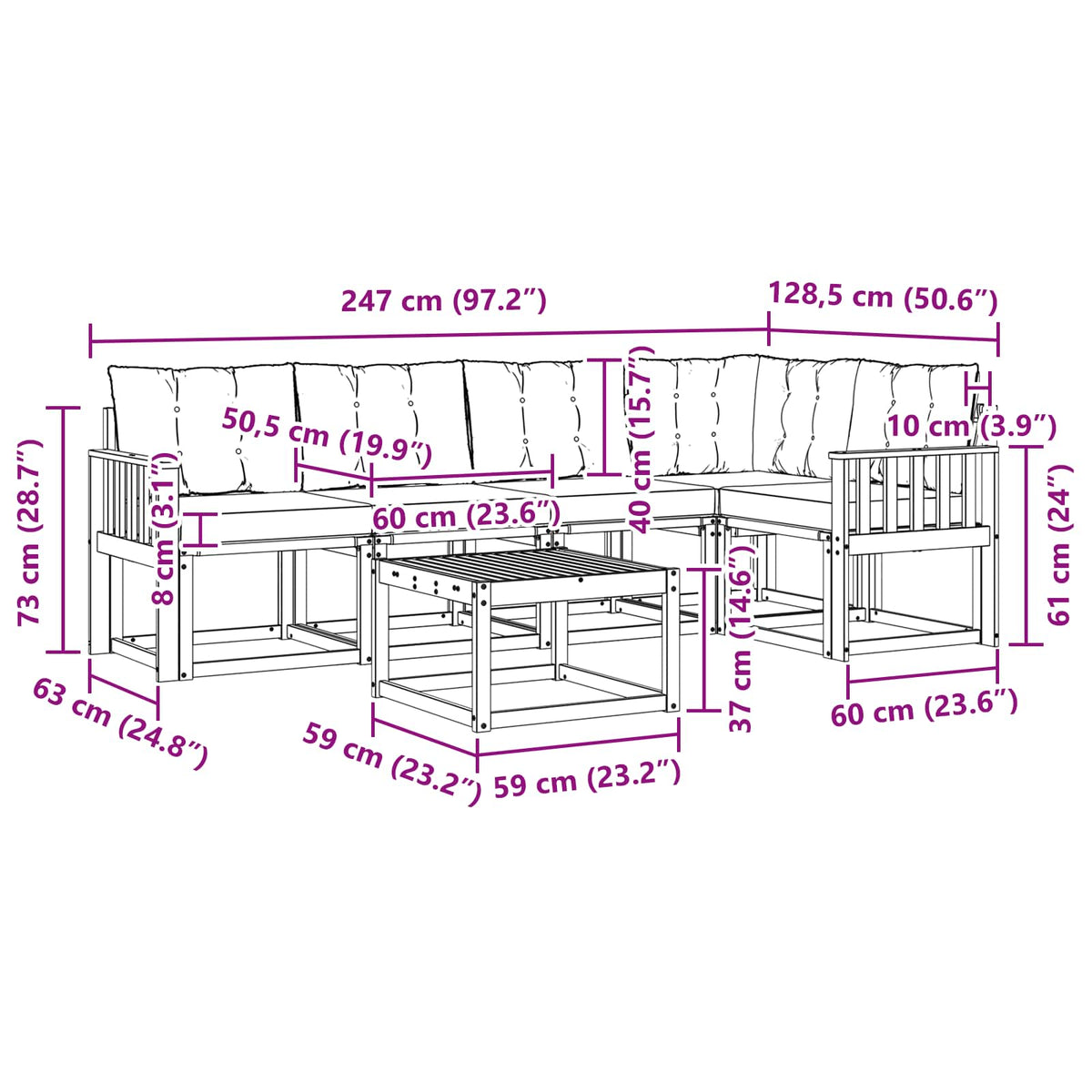 Set vanjskih sofa 6 kom. Bijela i svjetlosiva