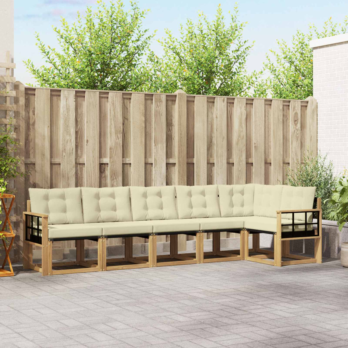 Set vanjskih sofa 6 kom. Bijela i krem Smeđa 306 x 128,5 x 73 cm