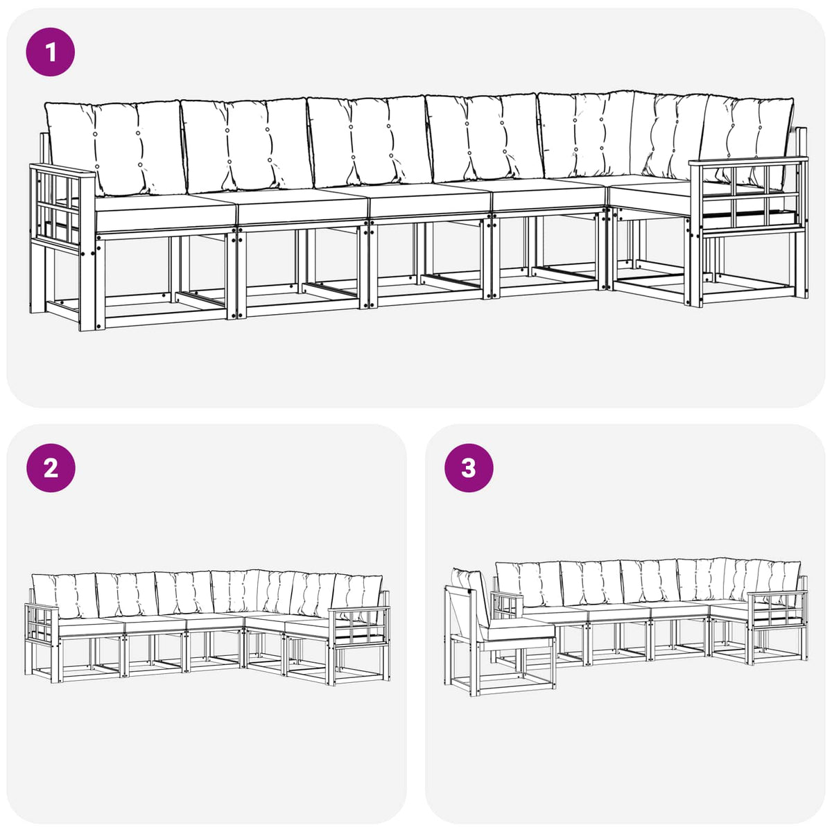 Set vanjskih sofa 6 kom. Bijela i krem Smeđa 306 x 128,5 x 73 cm