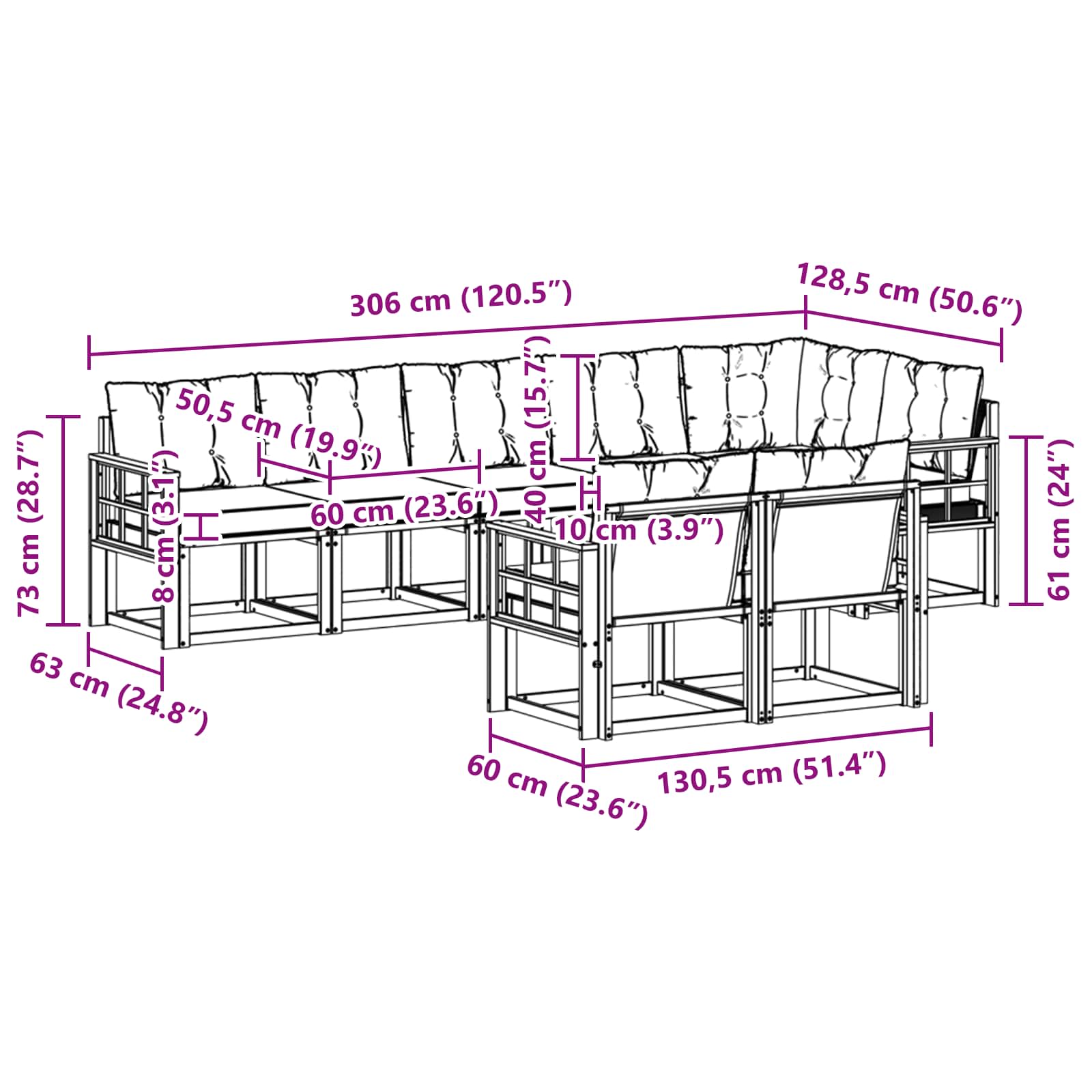 Set vanjskih sofa s jastukom 8 pcs Bijela i svjetlosiva