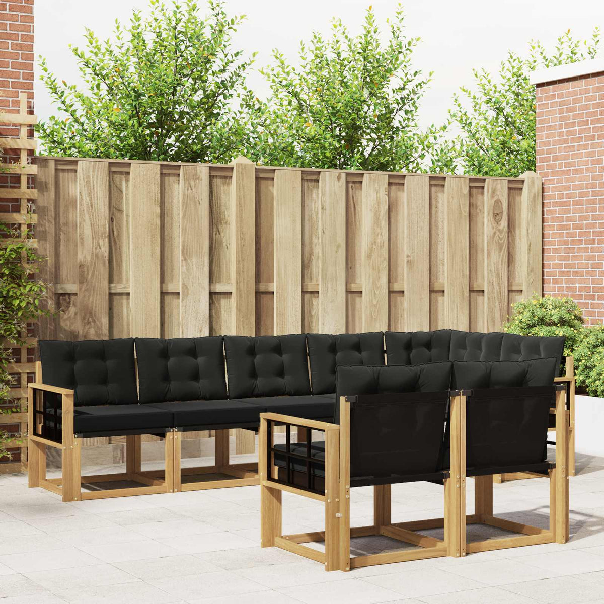 Set vanjskih sofa 8 kom. Bijela i crna Smeđa 306 x 128,5 x 73 cm