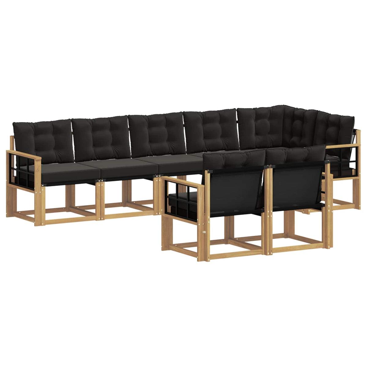 Set vanjskih sofa 8 kom. Bijela i crna Smeđa 306 x 128,5 x 73 cm
