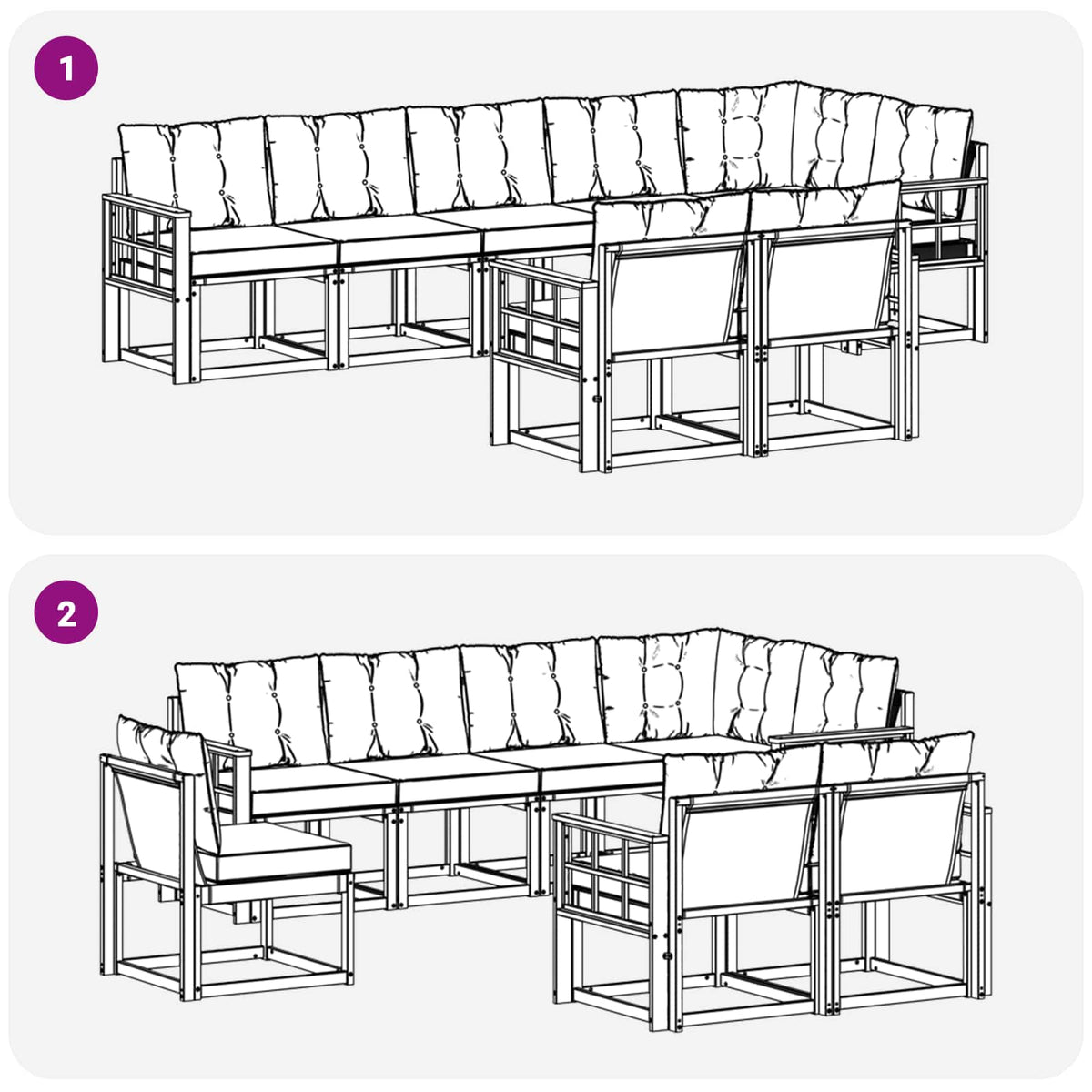 Set vanjskih sofa 8 kom. Bijela i crna Smeđa 306 x 128,5 x 73 cm