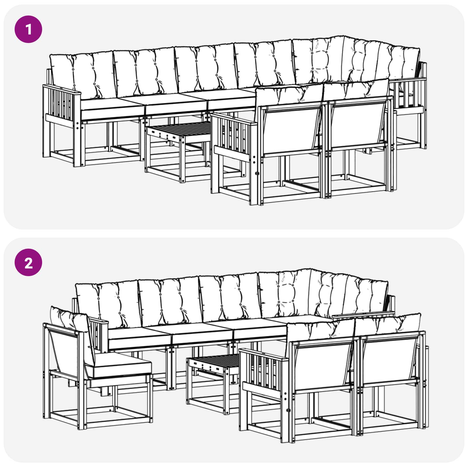Set vanjskih sofa s jastukom 9 pcs Bijela i svjetlosiva