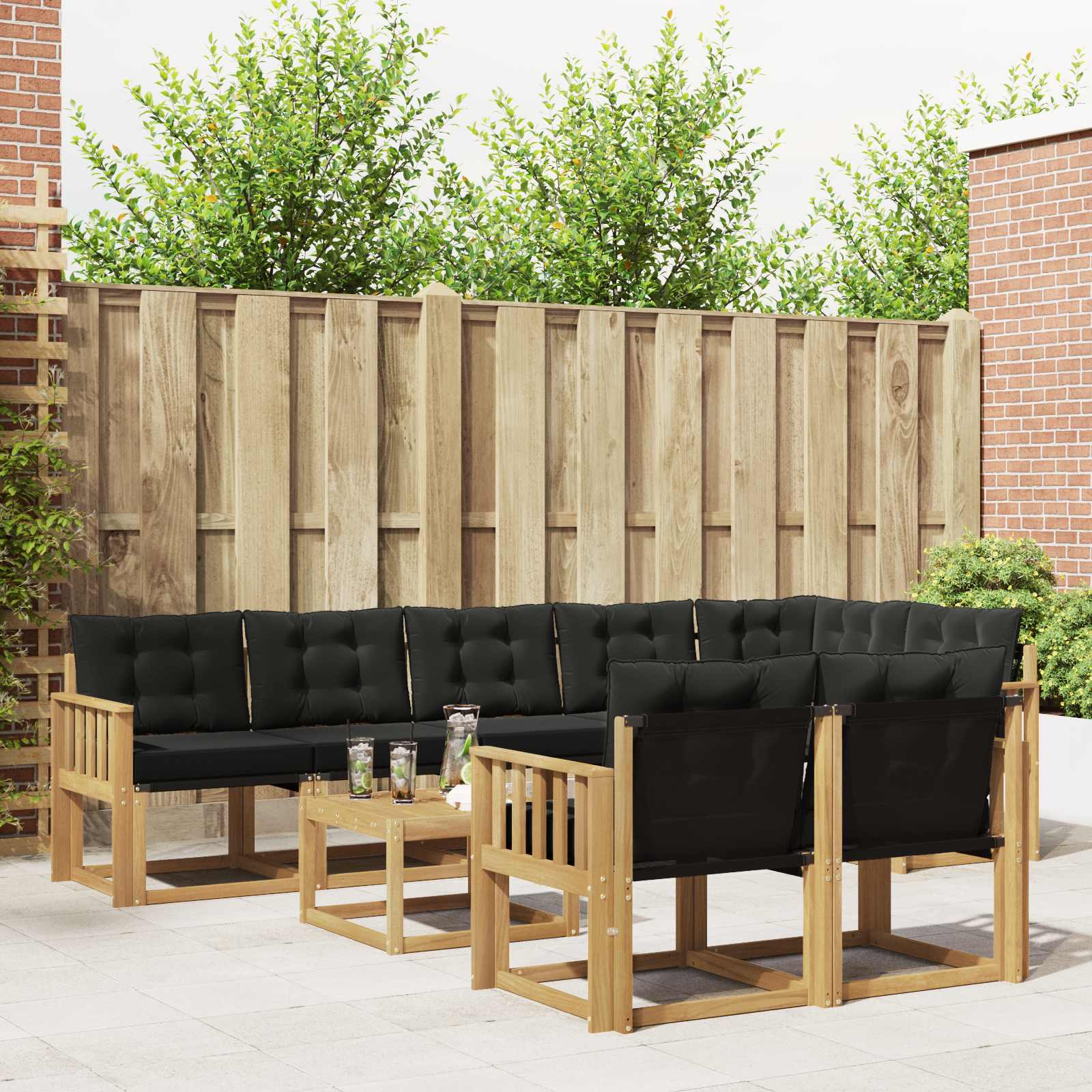 Set vanjskih sofa s jastukom 9 pcs Bijela i crna
