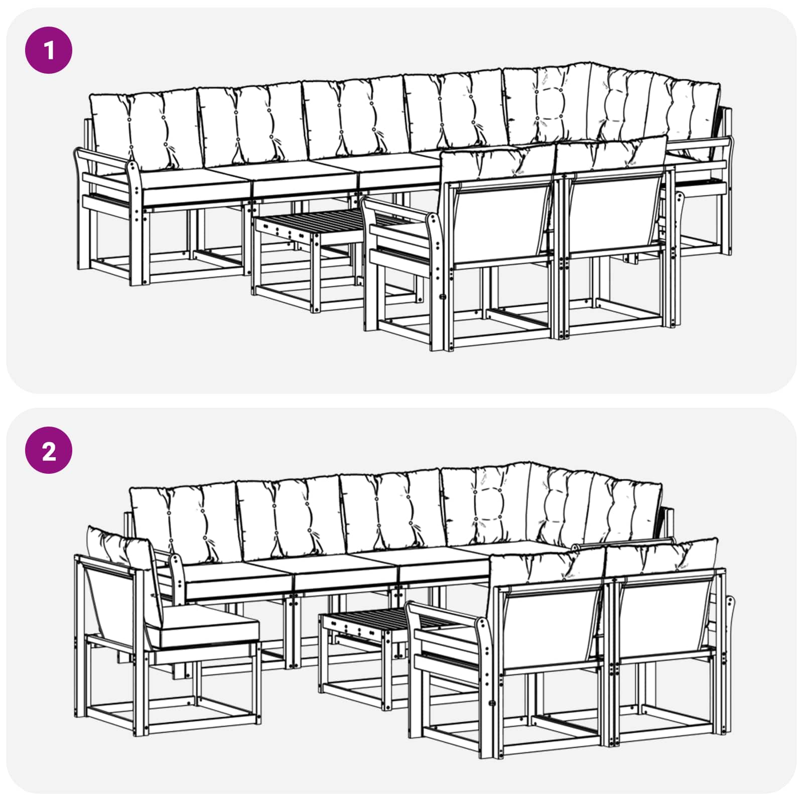 Set vanjskih sofa s jastukom 9 pcs Bijela i crna