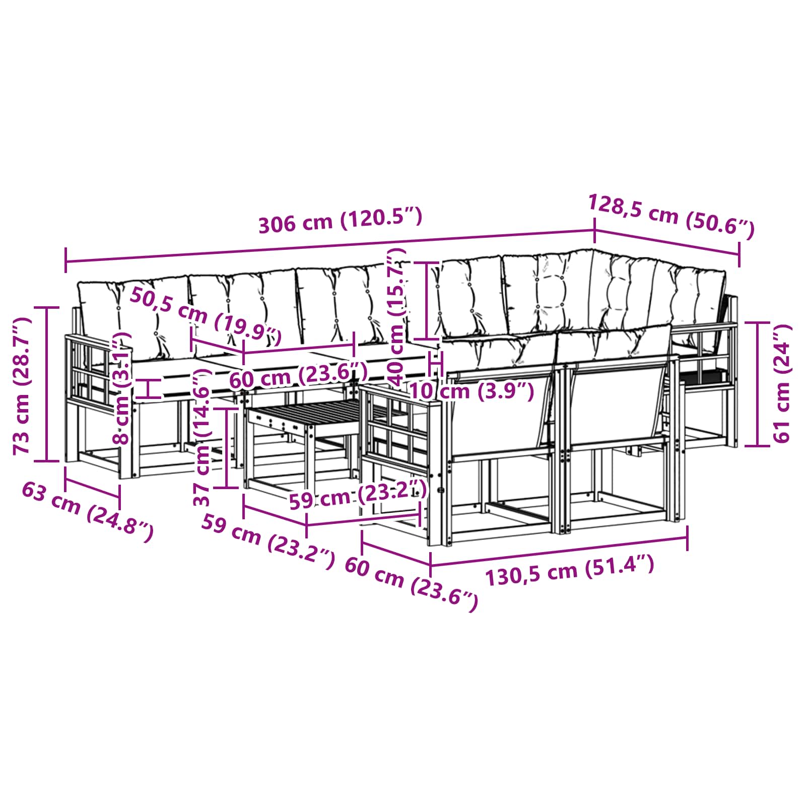 Set vanjskih sofa s jastukom 9 pcs Bijela i crna