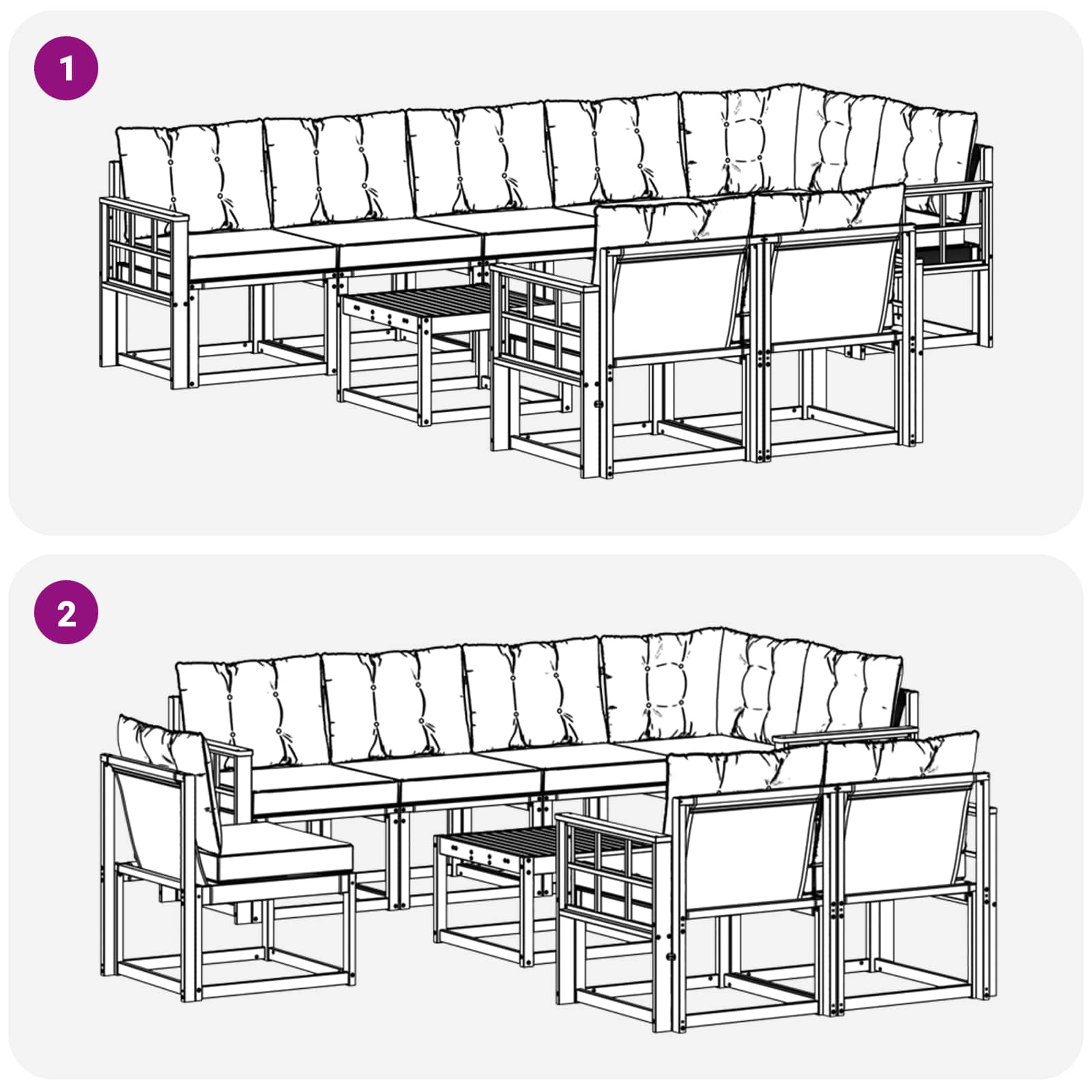 Set vanjskih sofa s jastukom 9 pcs Bijela i crna