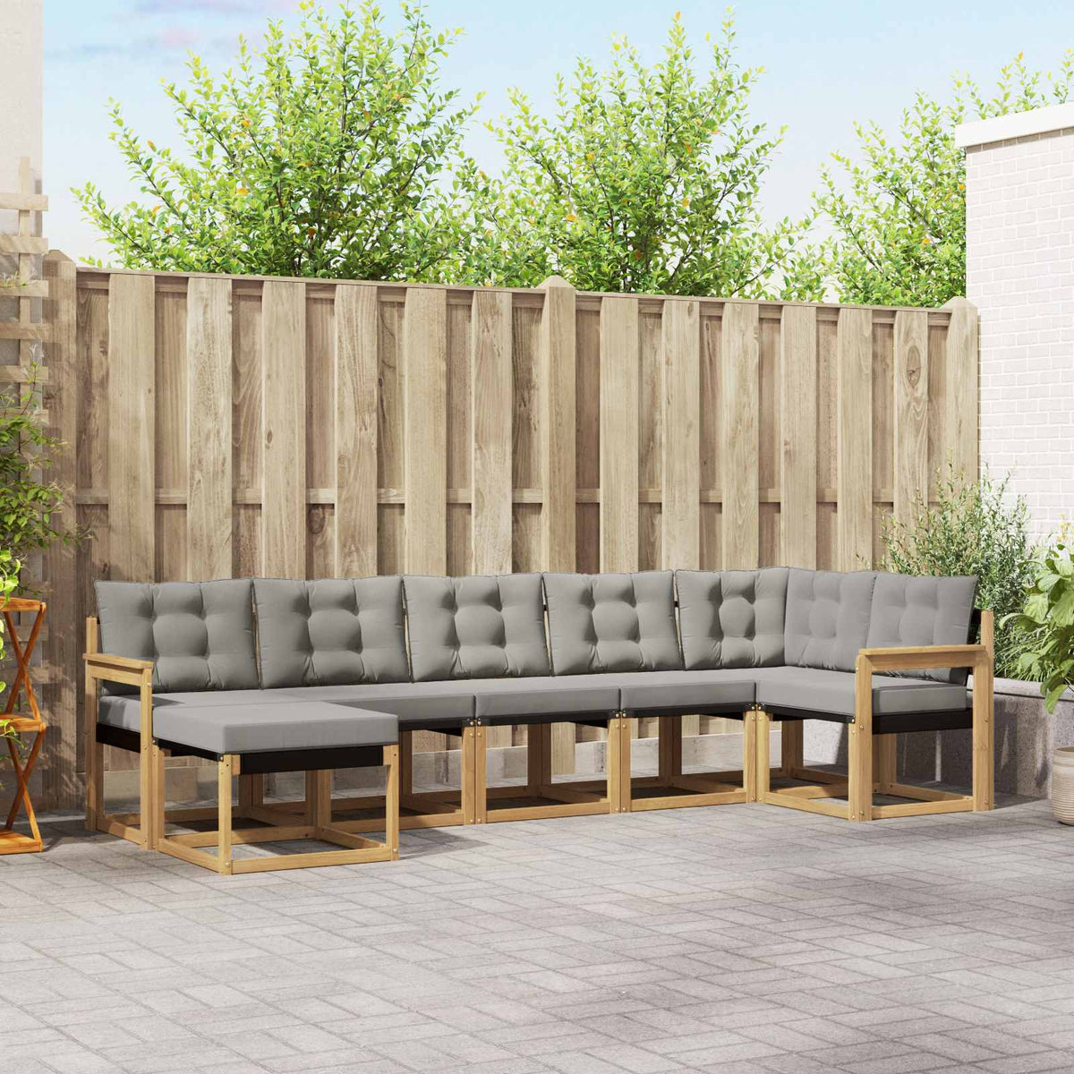 Set vanjskih sofa 7 kom. Bijela i svjetlosiva Smeđa 306 x 128,5 x 73 cm