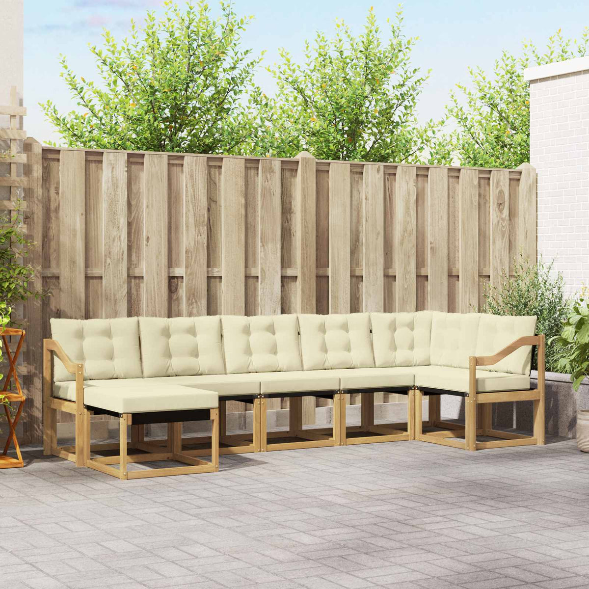 Set vanjskih sofa 7 kom. Bijela i krem Smeđa 304 x 126,5 x 73 cm