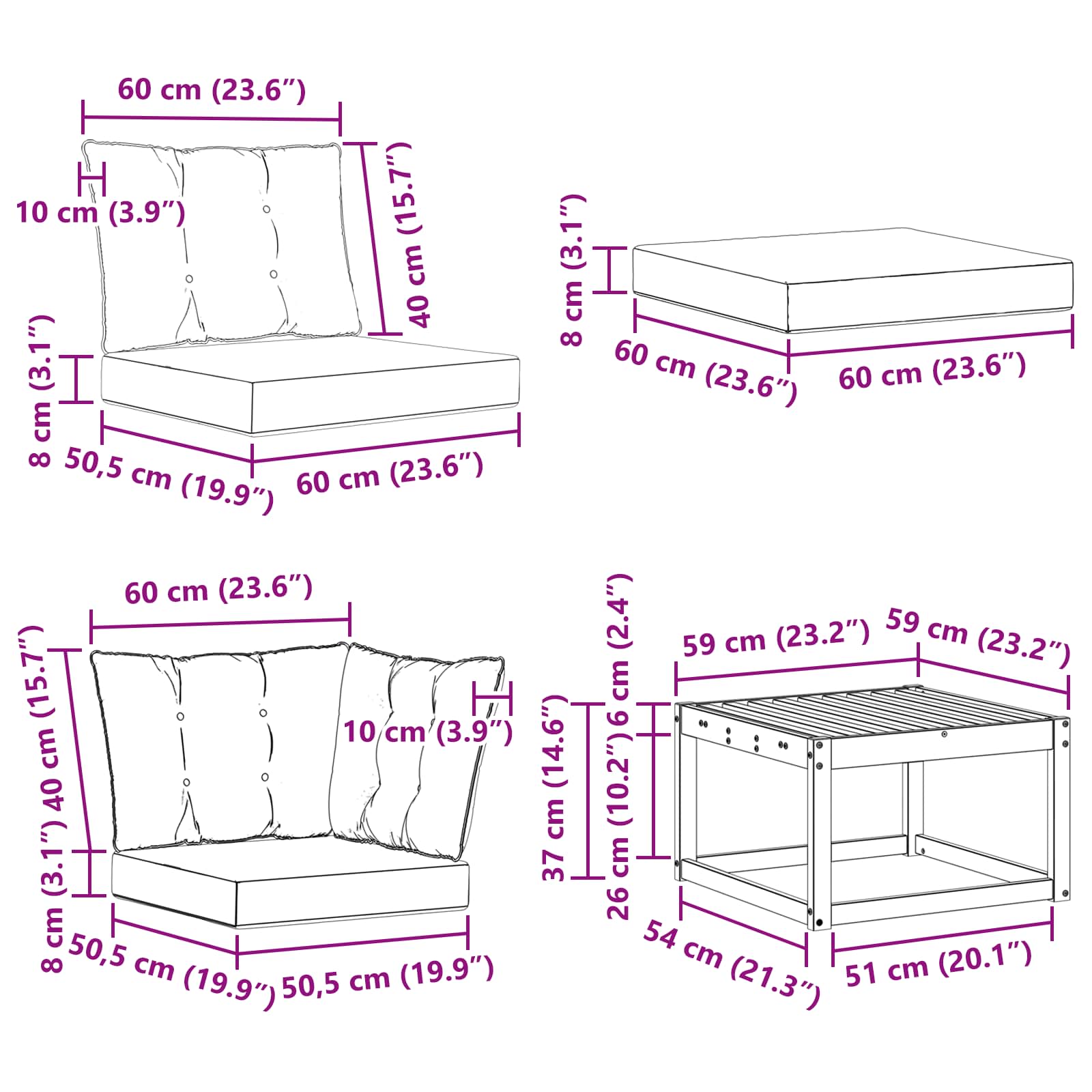 Set vanjskih sofa 8 kom. Bijela i crna