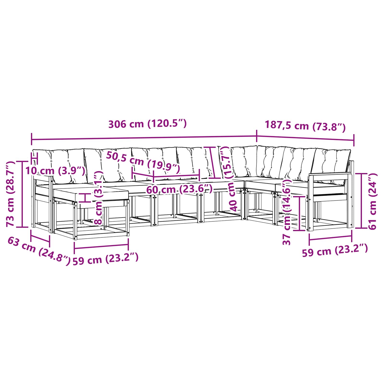 Set vanjskih sofa 8 pcs Bijela i bež