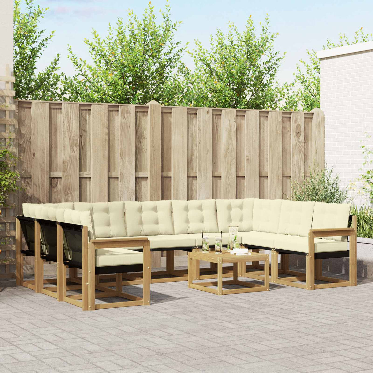 Set vanjskih sofa s jastukom 10 pcs Bijela i krem