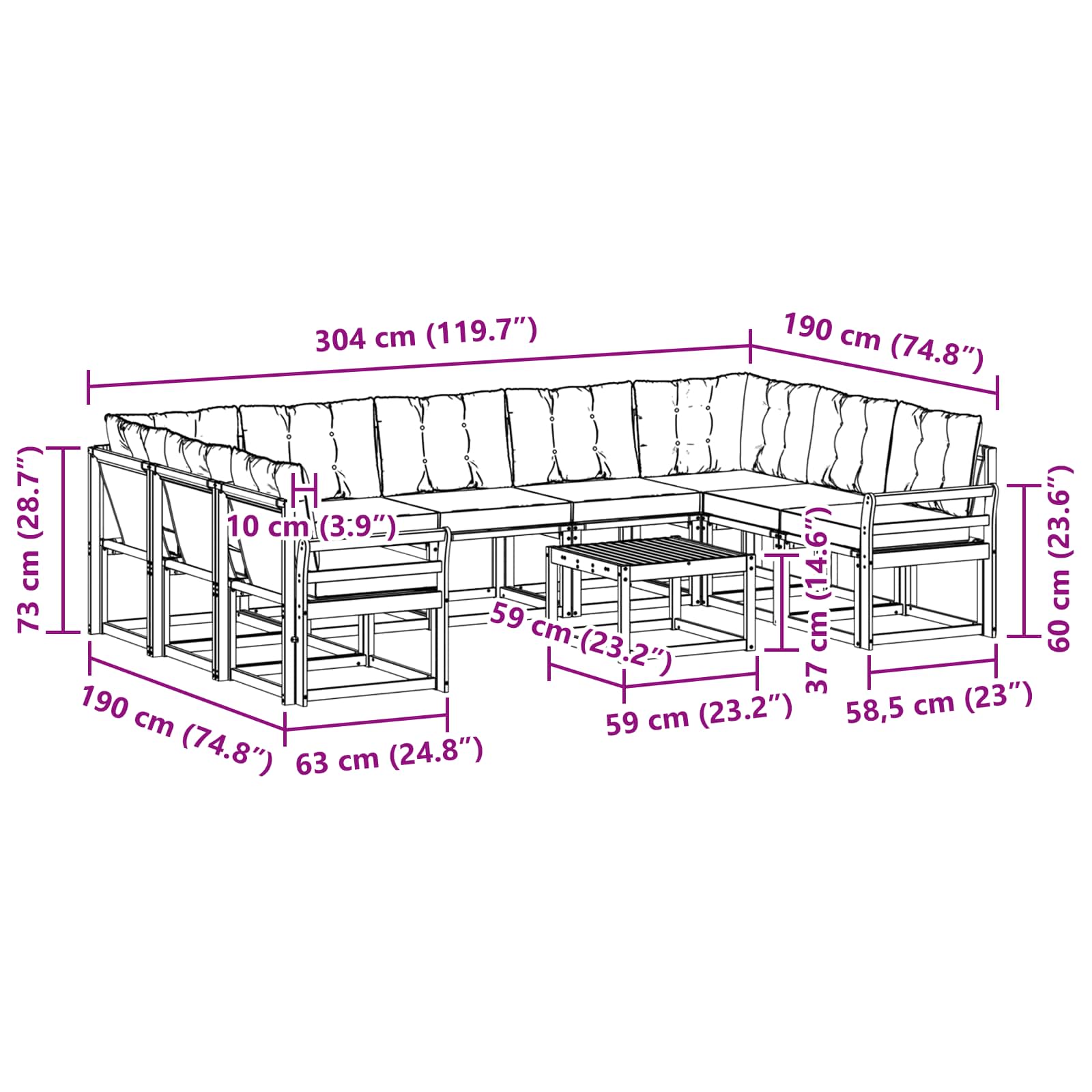Set vanjskih sofa s jastukom 10 pcs Bijela i svjetlosiva