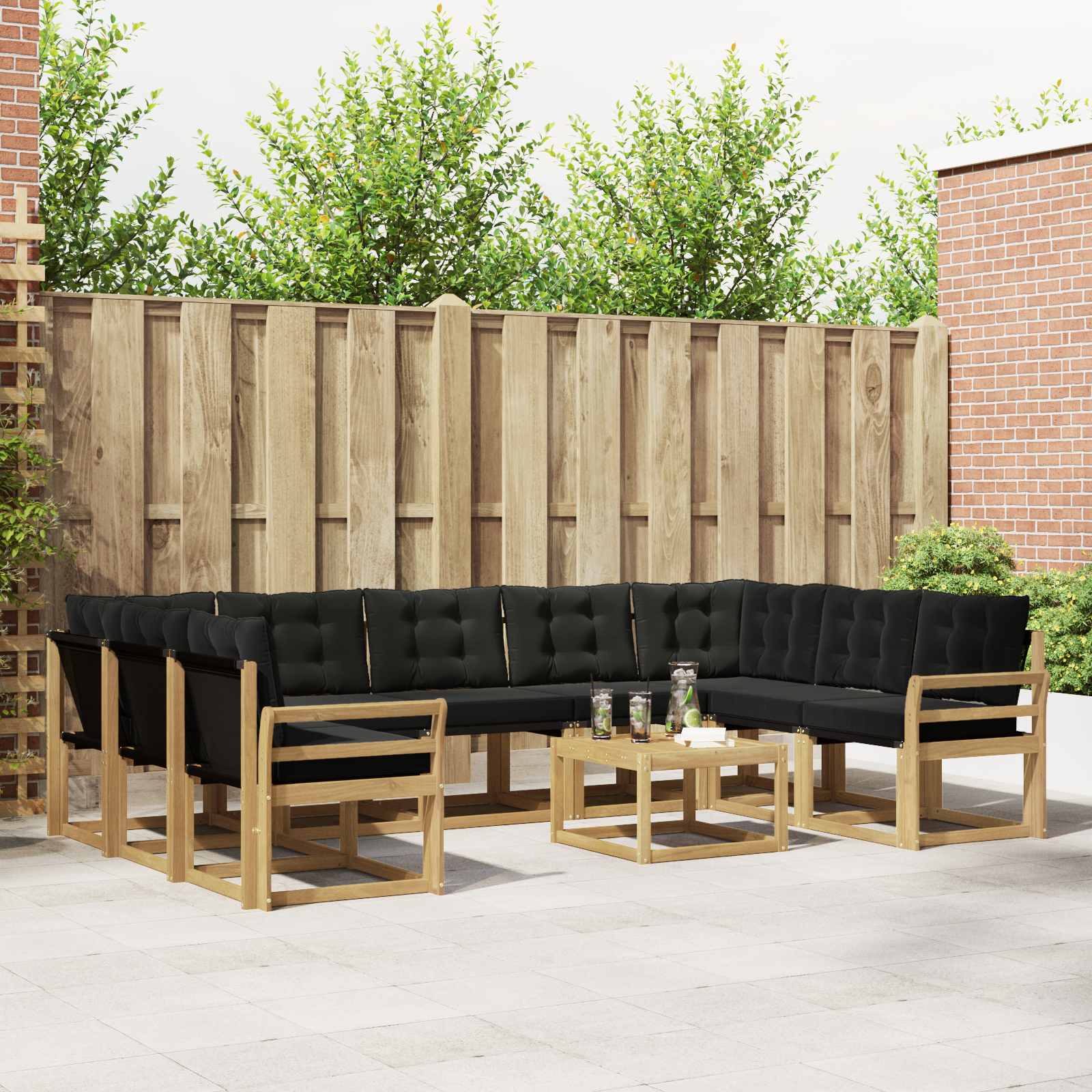 Set vanjskih sofa s jastukom 10 pcs Bijela i crna
