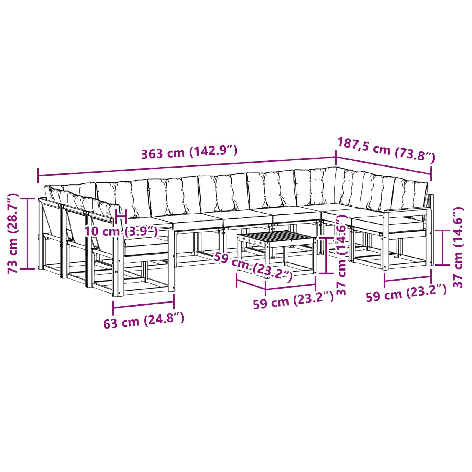 Set vanjskih sofa s jastukom 11 pcs Bijela i bež