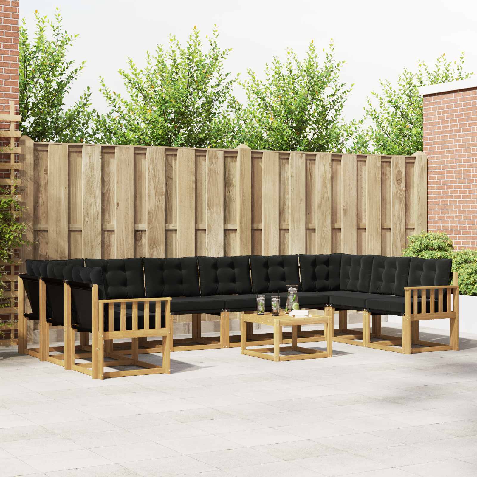 Set vanjskih sofa s jastukom 11 pcs Bijela i crna