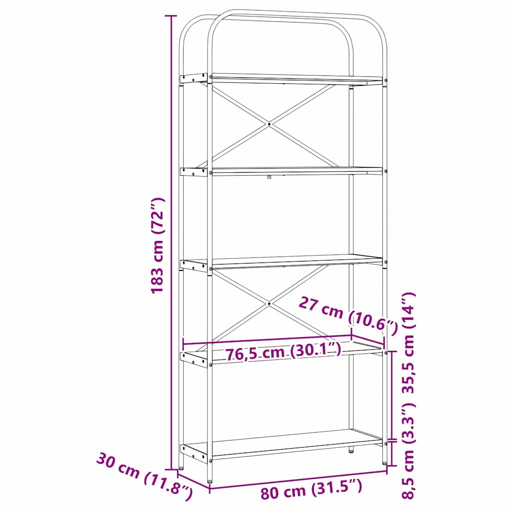 Polica Crni hrast 80 x 30 x 183 cm Konstruirano drvo
