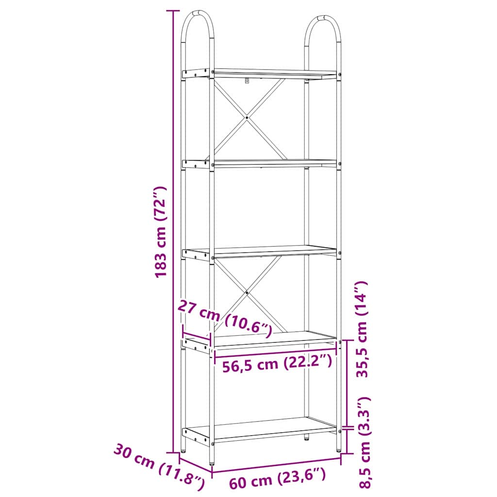 Polica Crni hrast 60 x 30 x 183 cm Konstruirano drvo