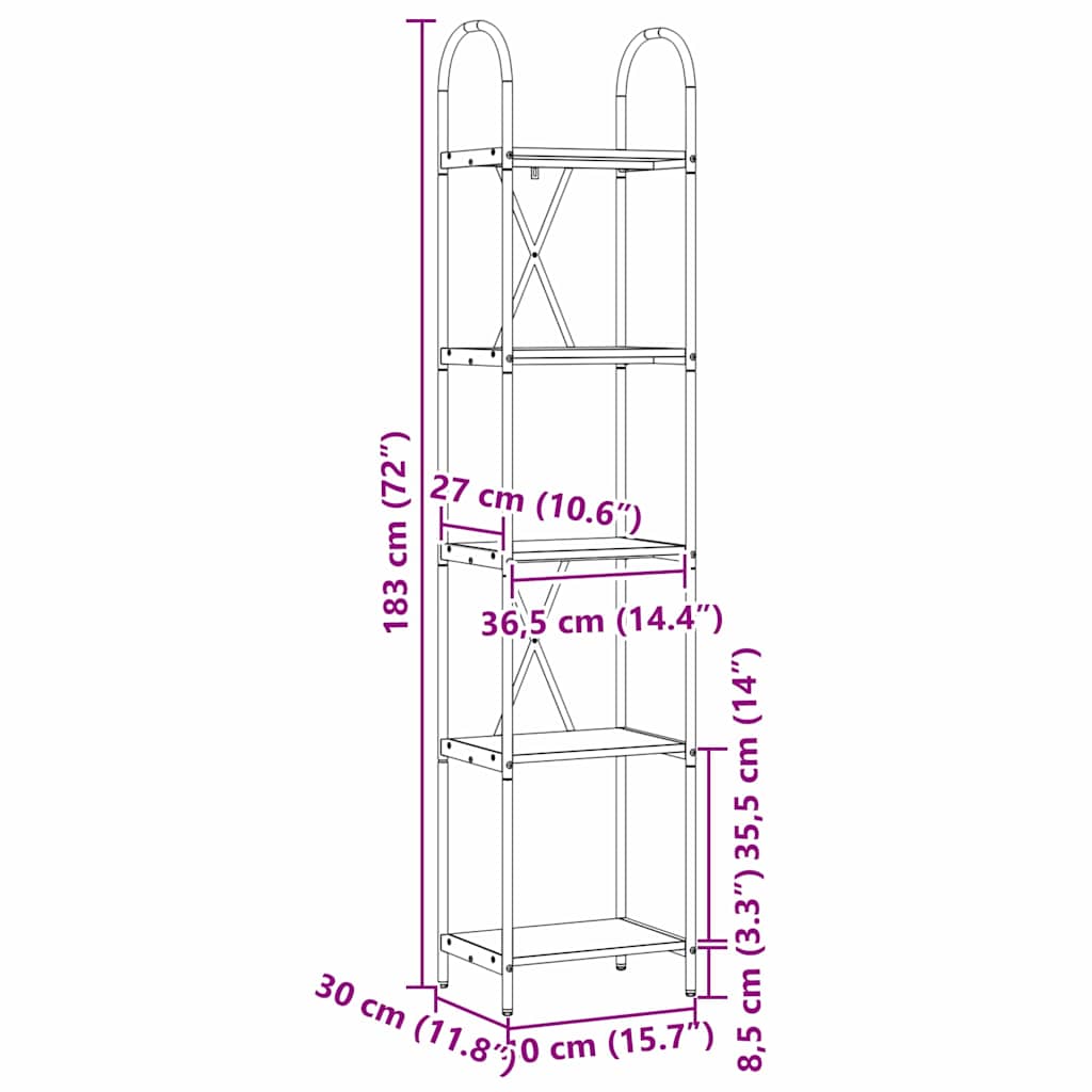 Polica Crni hrast 40 x 30 x 183 cm Konstruirano drvo