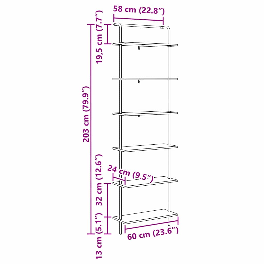 Polica Siva Sonoma 60 x 24 x 203 cm Konstruirano drvo