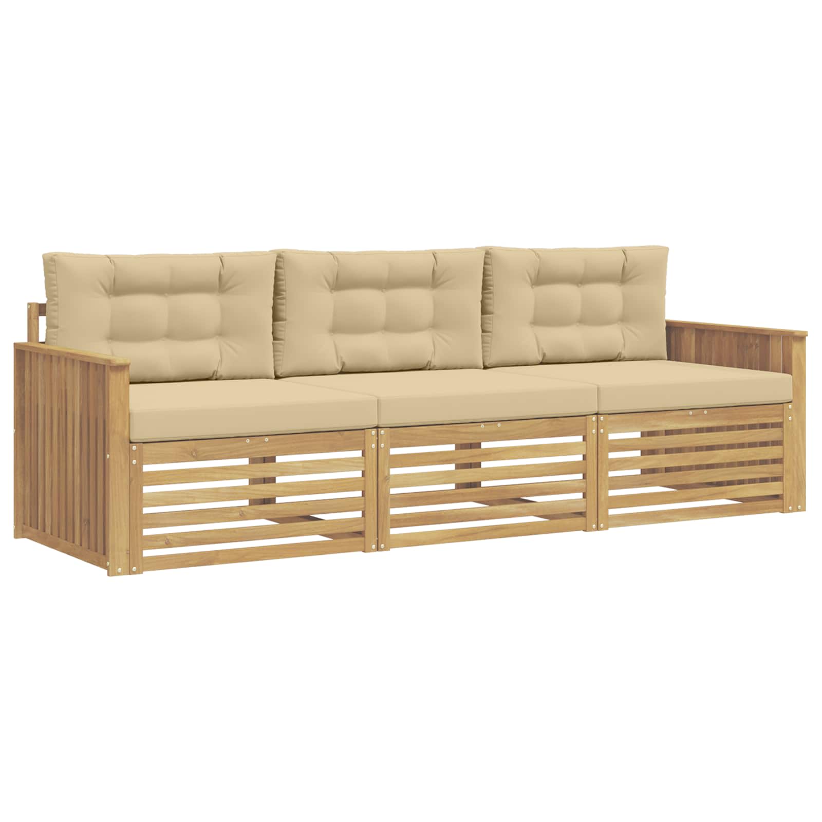 Set vanjskih sofa 3 kom. Bijela i bež Čvrsto drvo akacije