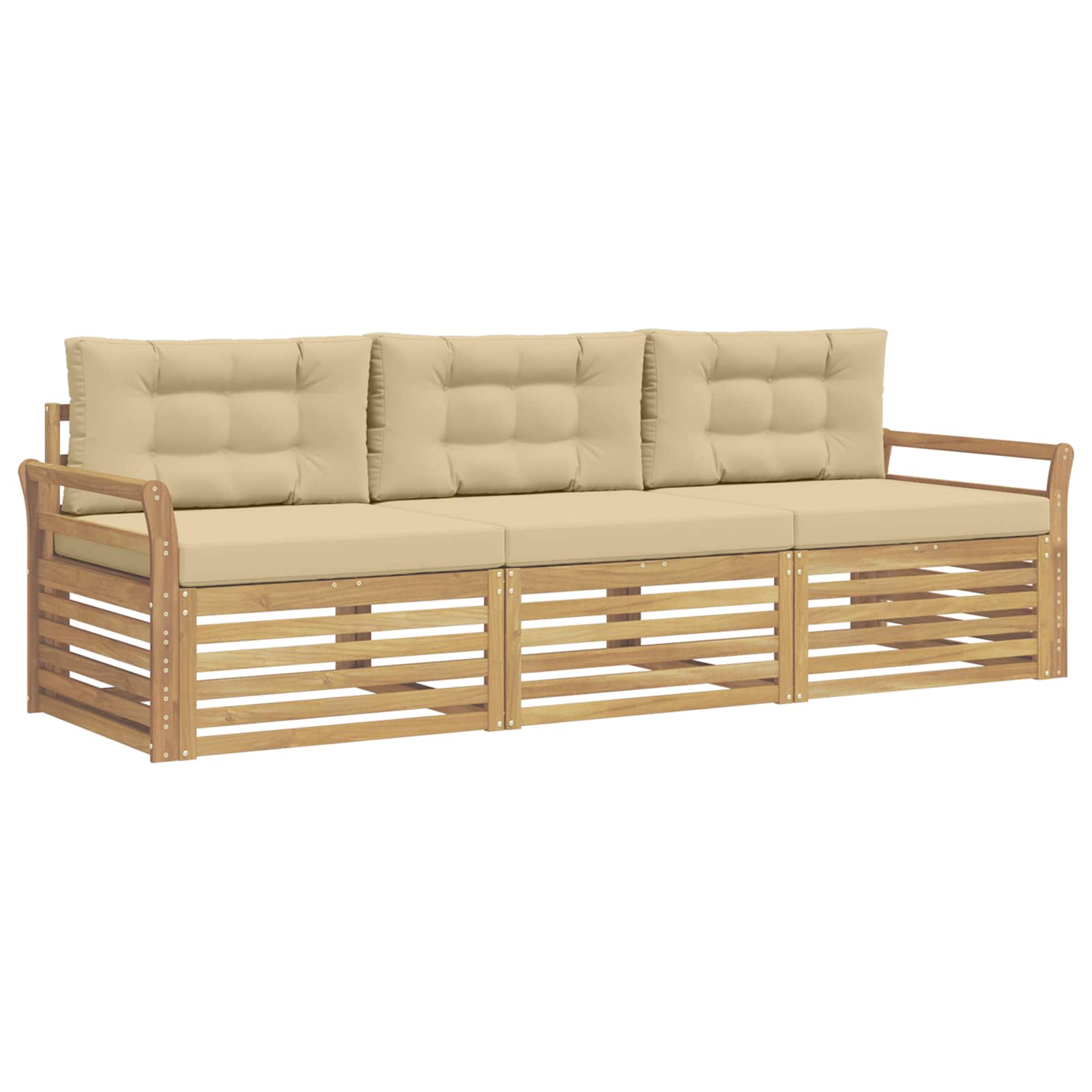 Set vanjskih sofa 3 kom. Bijela i bež Čvrsto drvo akacije