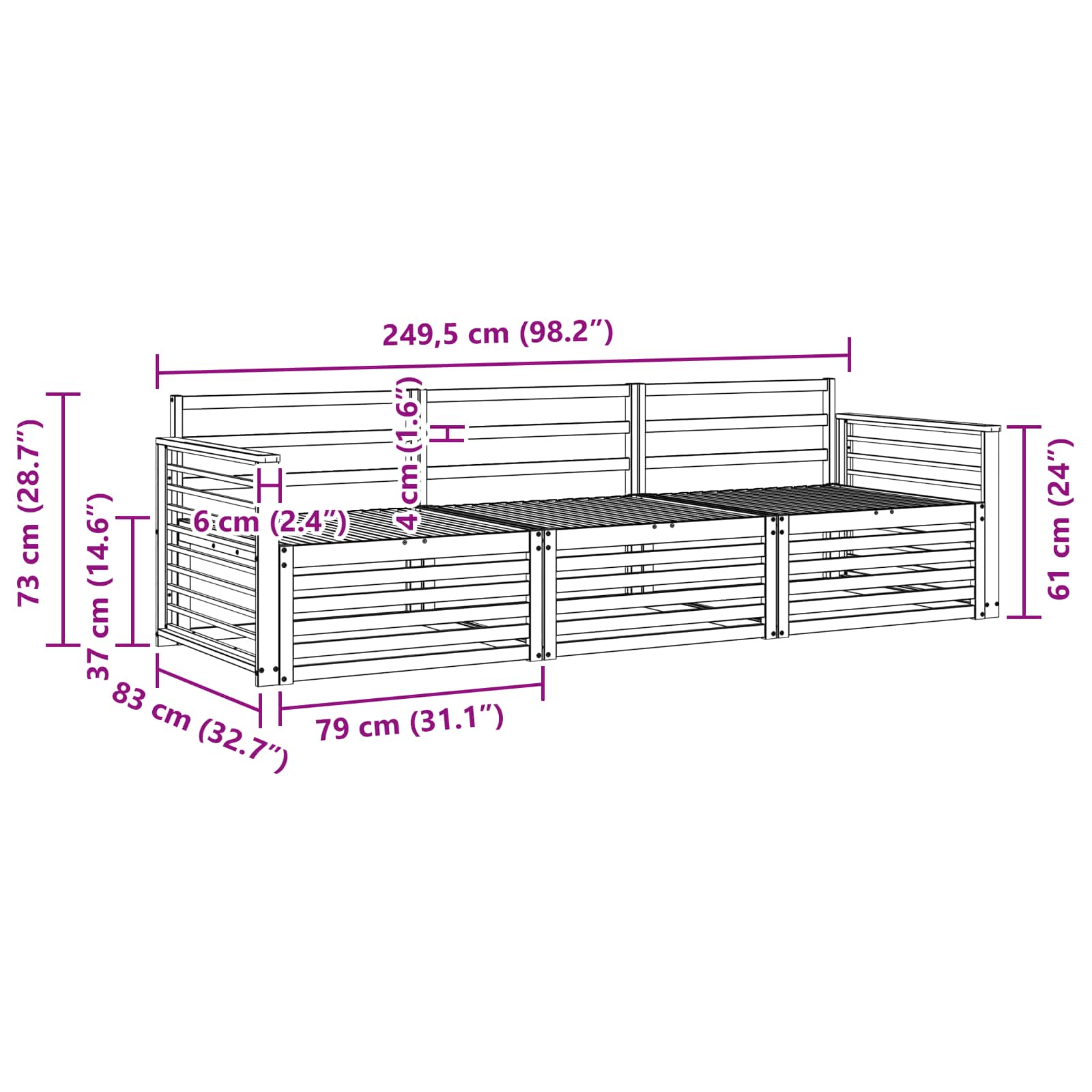 Set vanjskih sofa 3 pcs Bijela Čvrsto drvo akacije