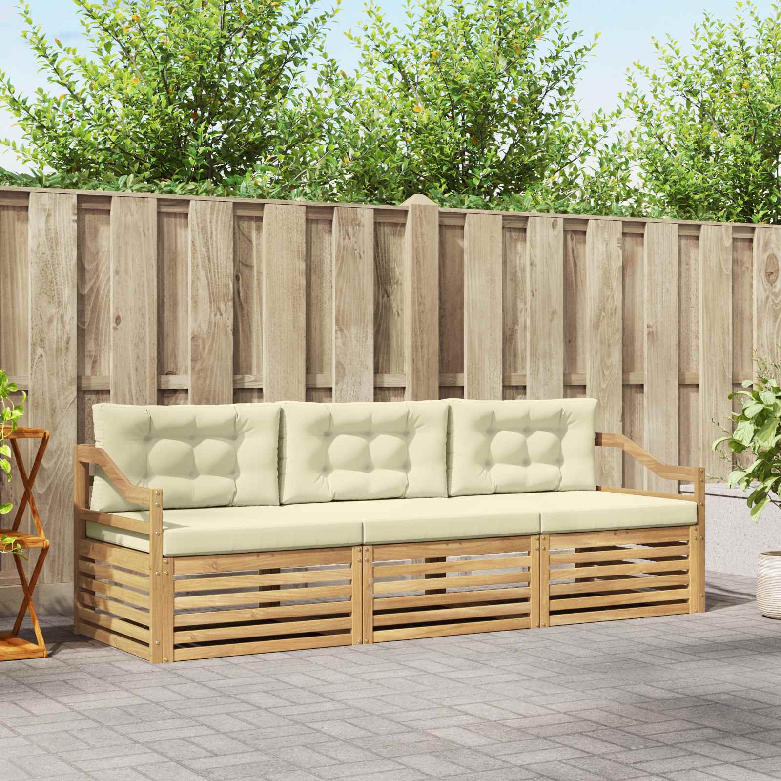 Set vanjskih sofa s jastukom 3 pcs Bijela i krem Poliester