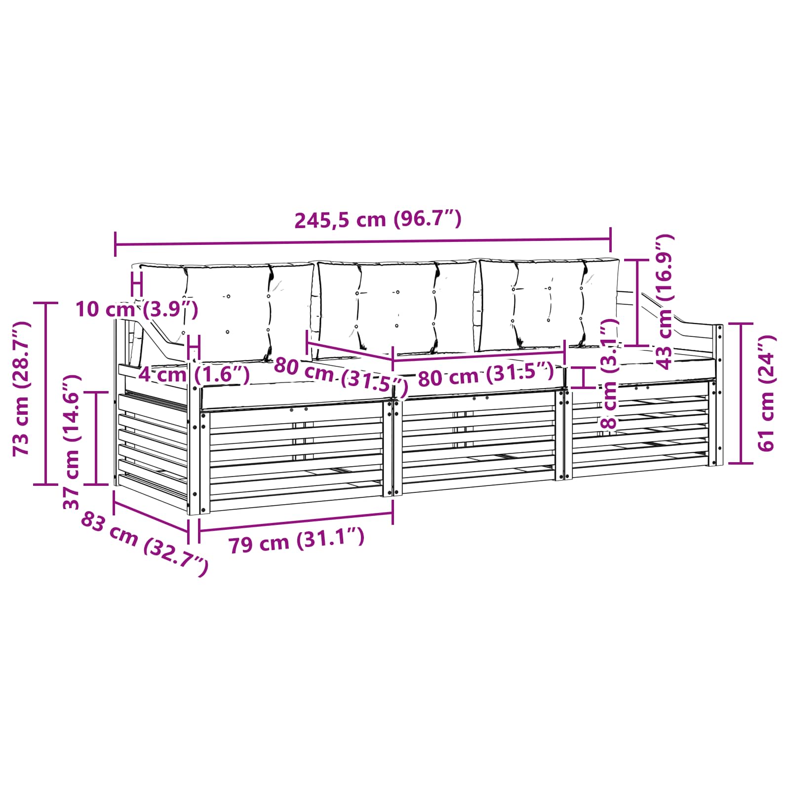 Set vanjskih sofa s jastukom 3 pcs Bijela i krem Poliester
