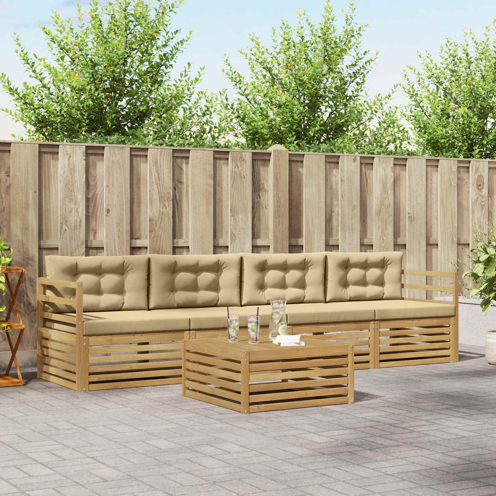 Set vanjskih sofa 5 pcs Bijela i bež Čvrsto drvo akacije