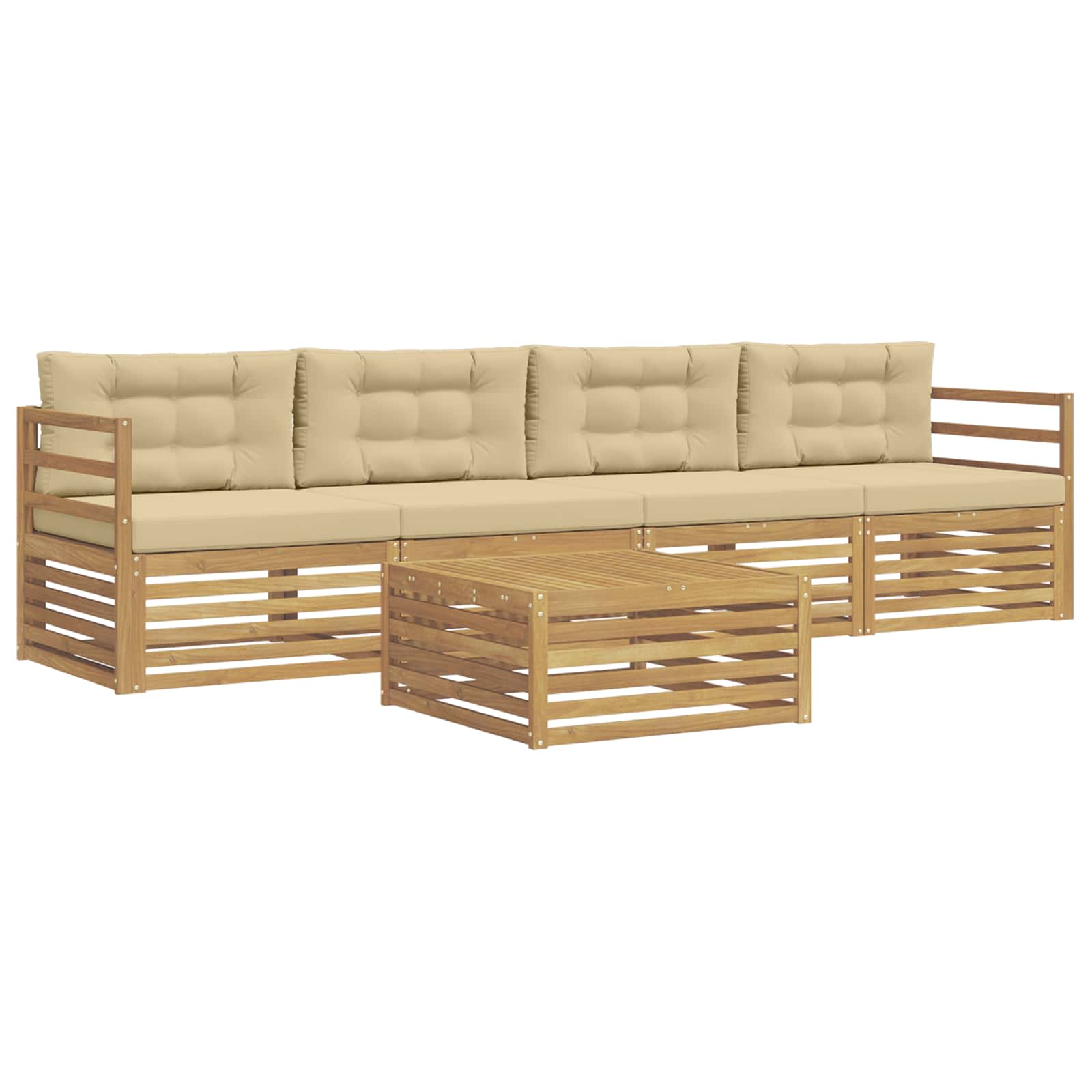 Set vanjskih sofa 5 pcs Bijela i bež Čvrsto drvo akacije