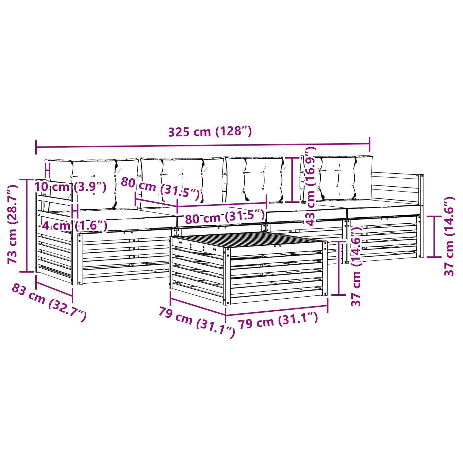 Set vanjskih sofa 5 pcs Bijela i bež Čvrsto drvo akacije