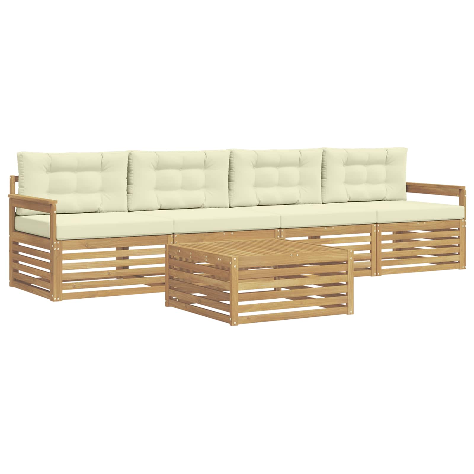 Set vanjskih sofa 5 pcs Bijela i krem Čvrsto drvo akacije