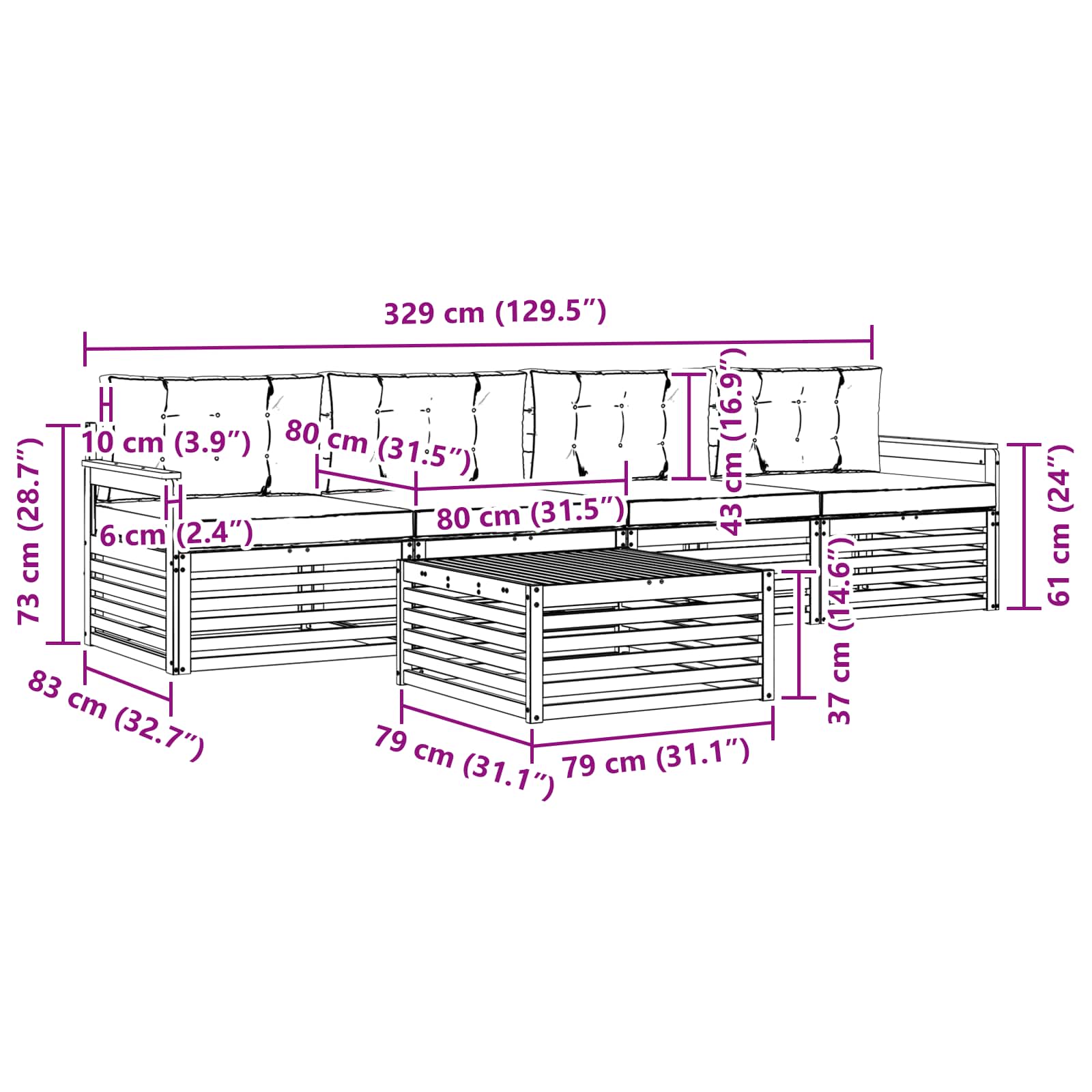 Set vanjskih sofa 5 pcs Bijela i krem Čvrsto drvo akacije