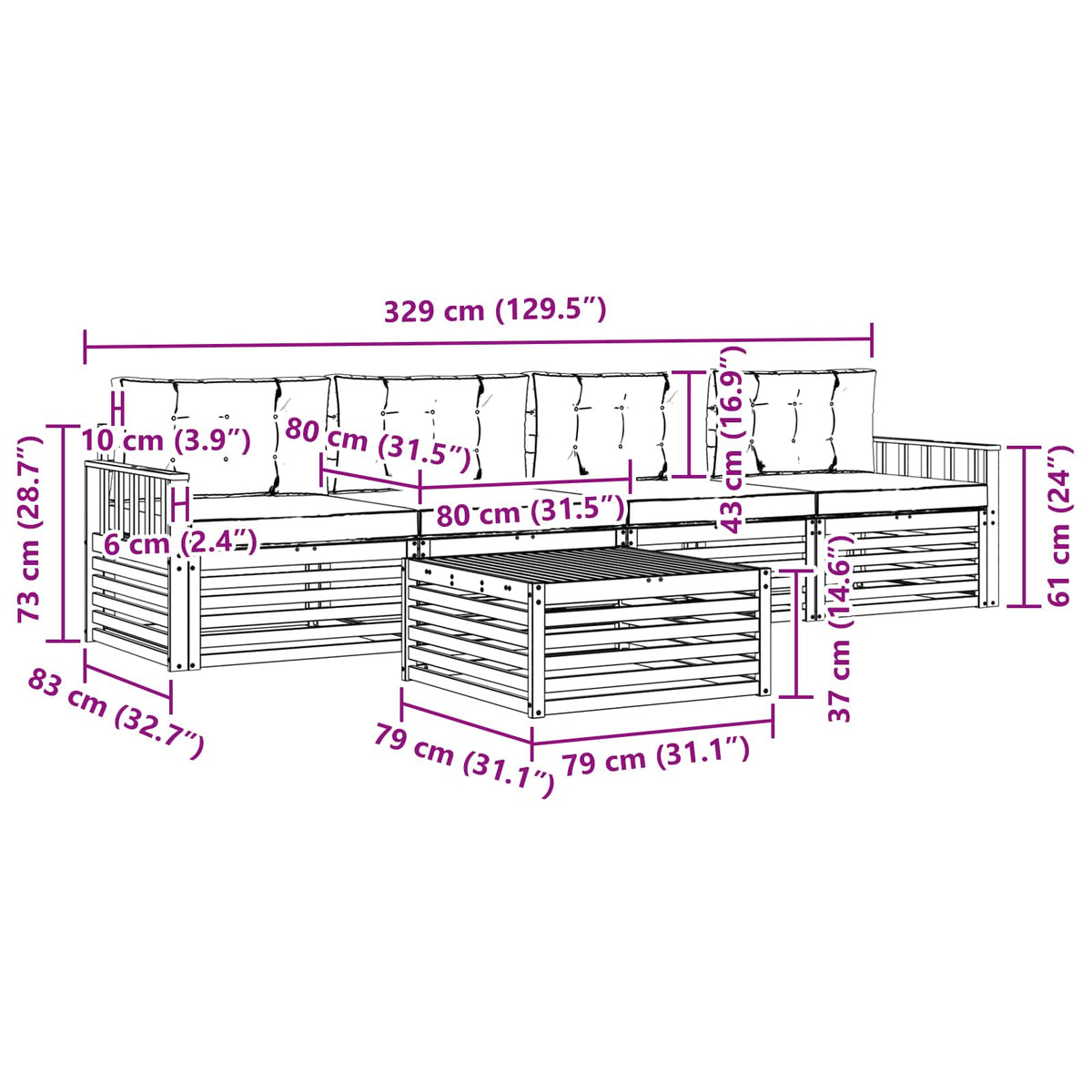 Set vanjskih sofa 5 kom. Bijela i antracit Čvrsto drvo akacije