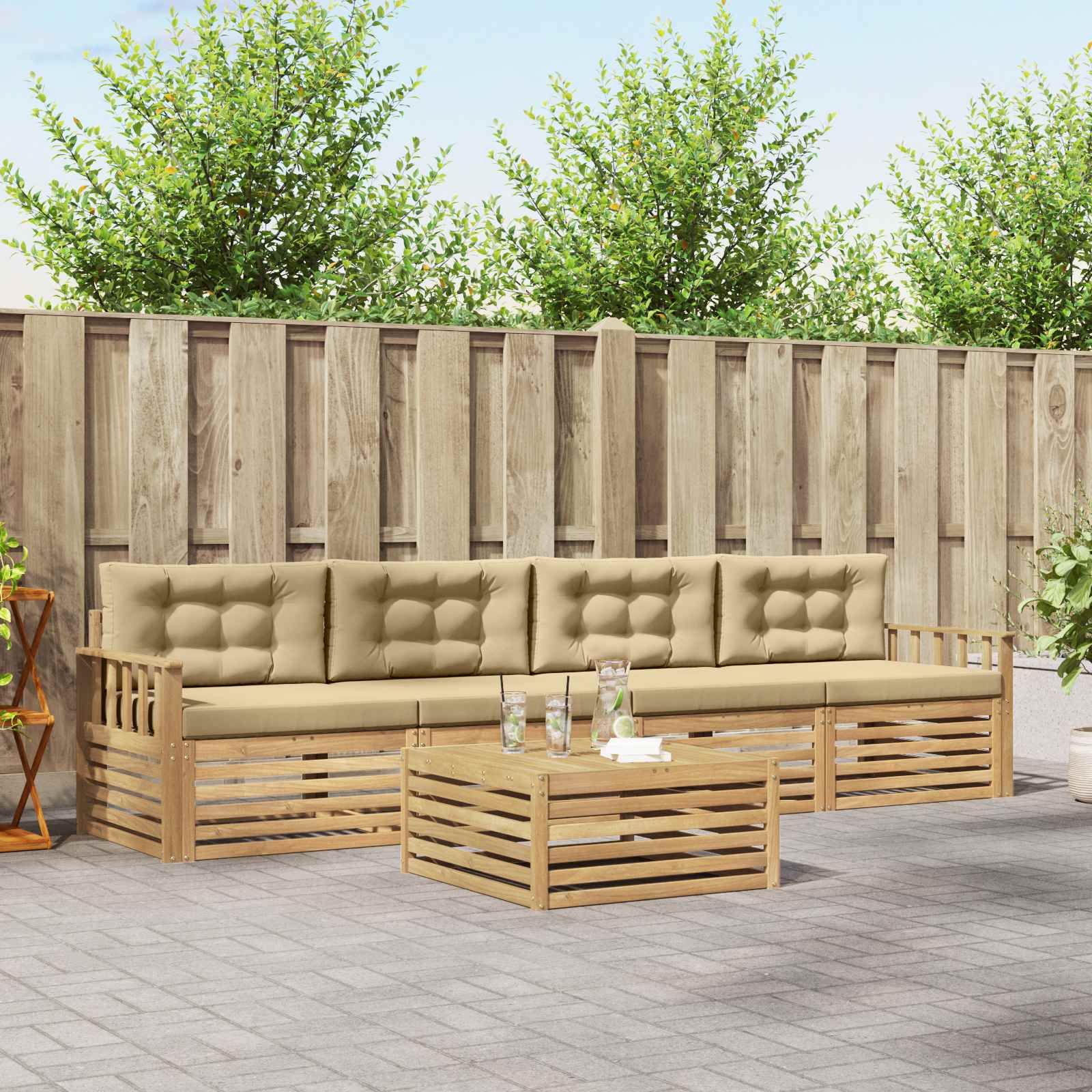 Set vanjskih sofa 5 kom. Bijela i bež Čvrsto drvo akacije