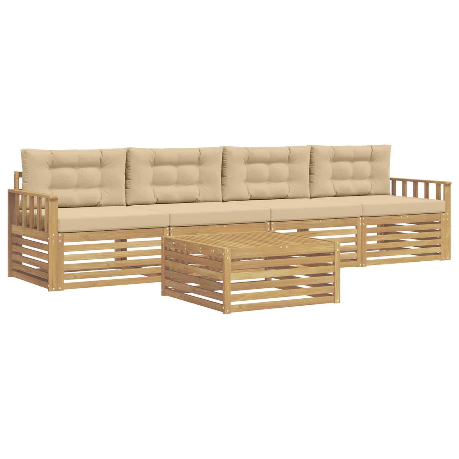 Set vanjskih sofa 5 kom. Bijela i bež Čvrsto drvo akacije
