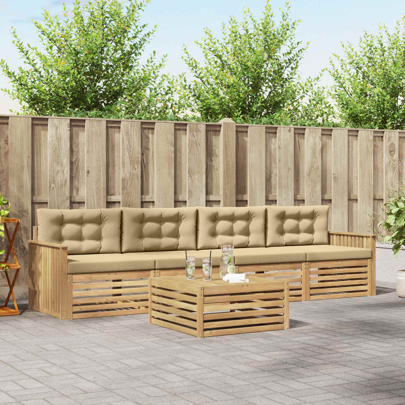 Set vanjskih sofa 5 kom. Bijela i bež Čvrsto drvo akacije