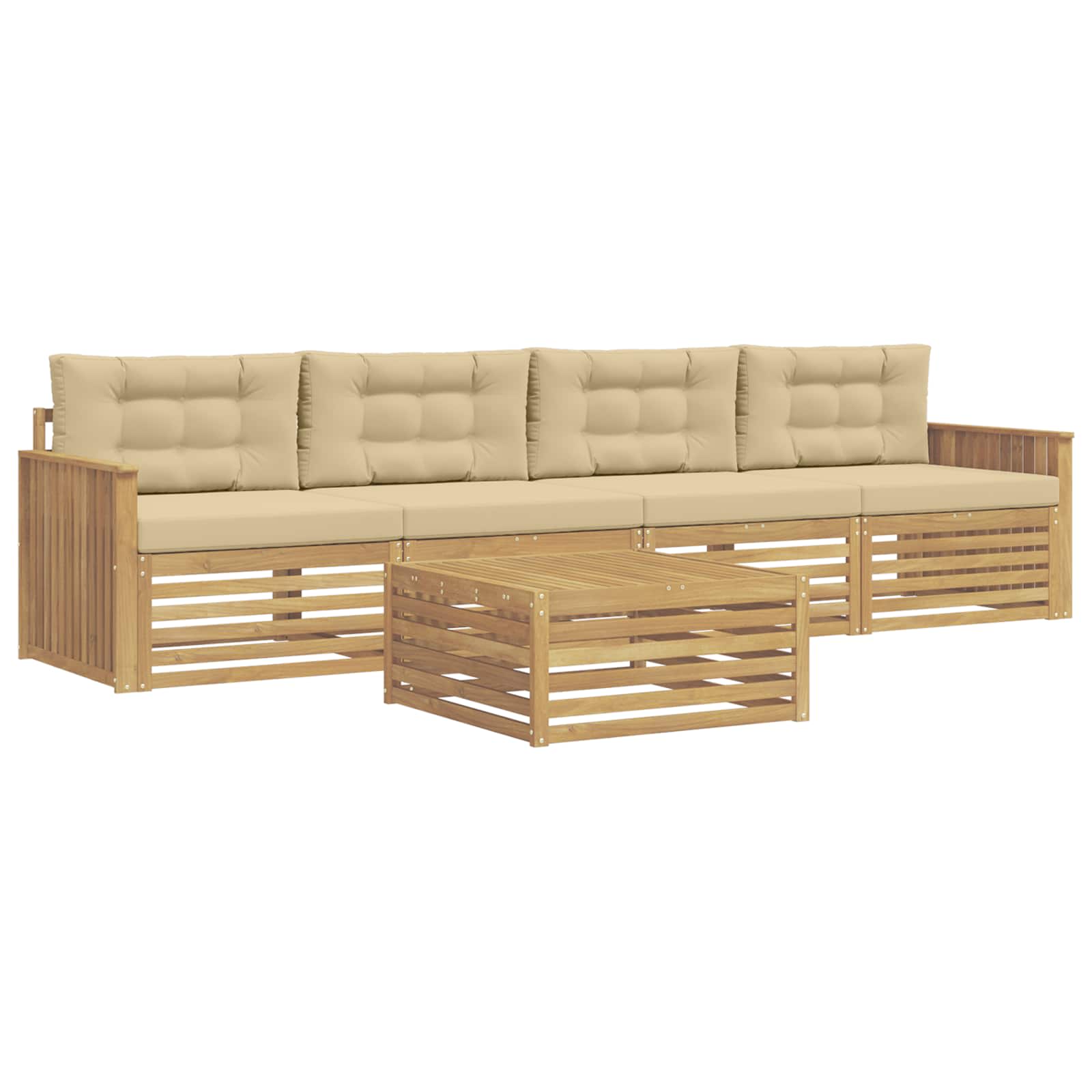 Set vanjskih sofa 5 kom. Bijela i bež Čvrsto drvo akacije