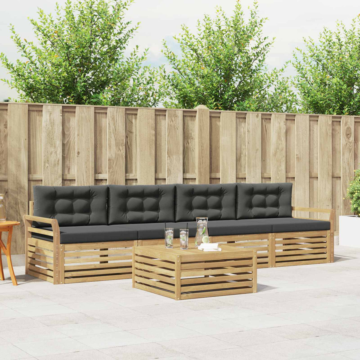 Set vanjskih sofa 5 kom. Bijela i antracit Čvrsto drvo akacije