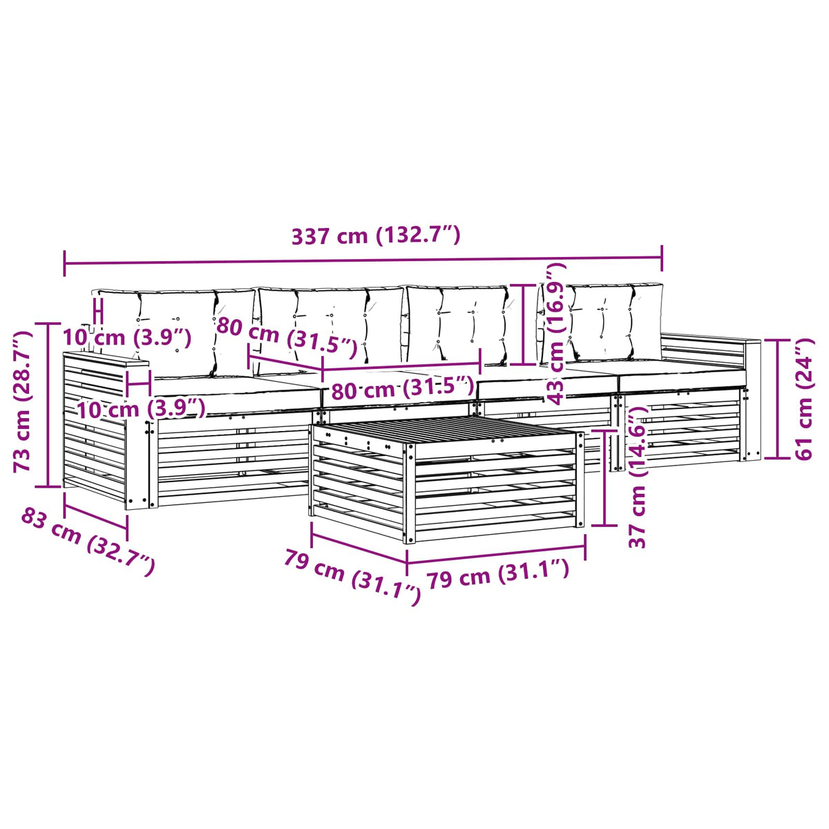 Set vanjskih sofa 5 kom. Bijela i krem Čvrsto drvo akacije