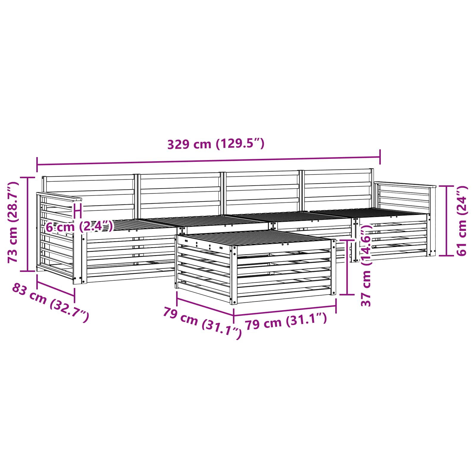 Set vanjskih sofa 5 pcs Bijela Čvrsto drvo akacije