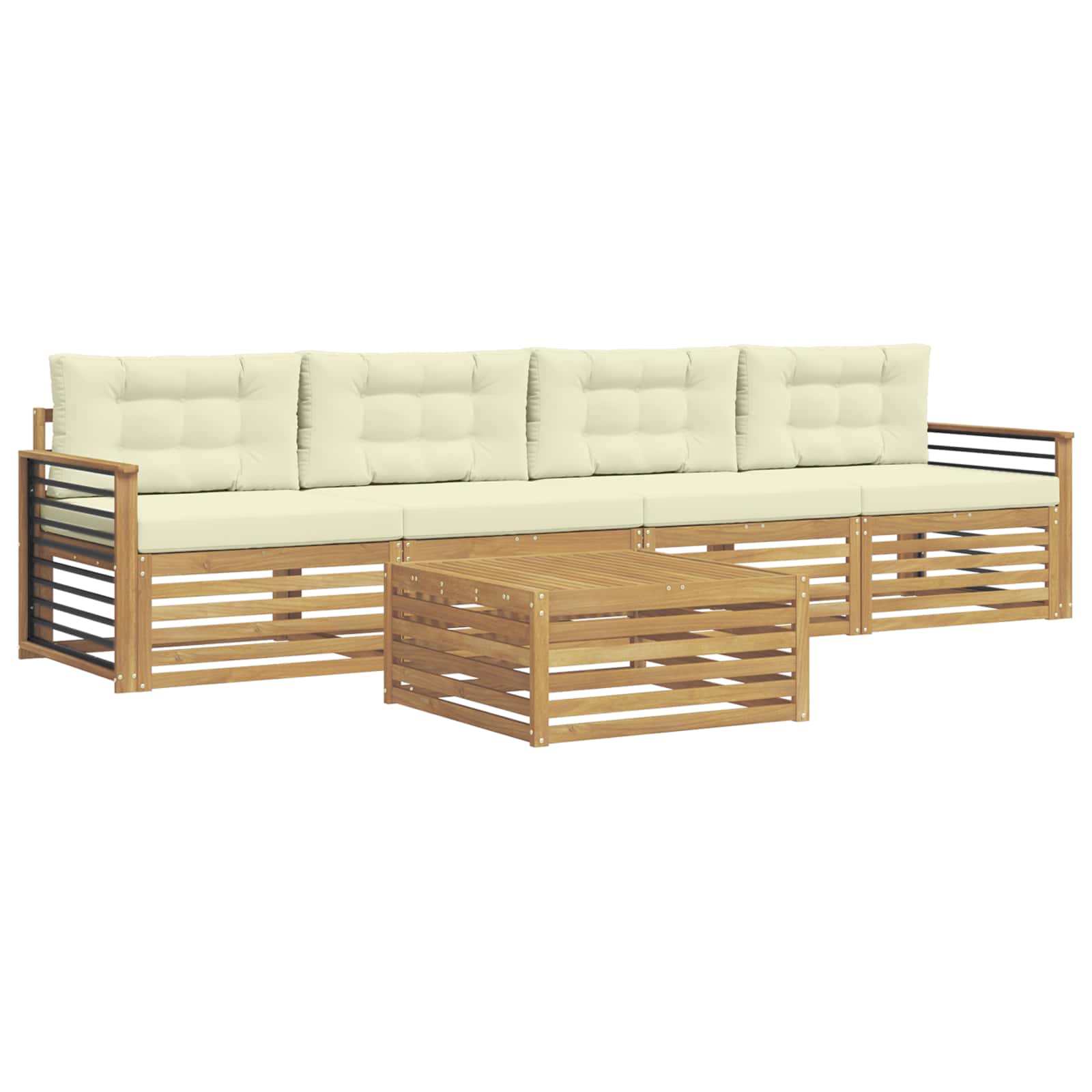 Set vanjskih sofa 5 pcs Bijela i krem Čvrsto drvo akacije