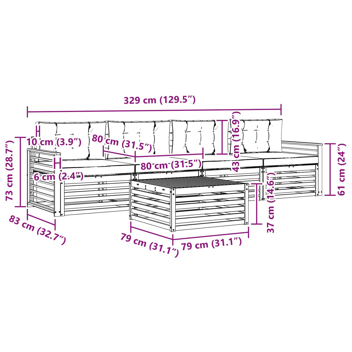 Set vanjskih sofa 5 kom. Bijela i krem Čvrsto drvo akacije