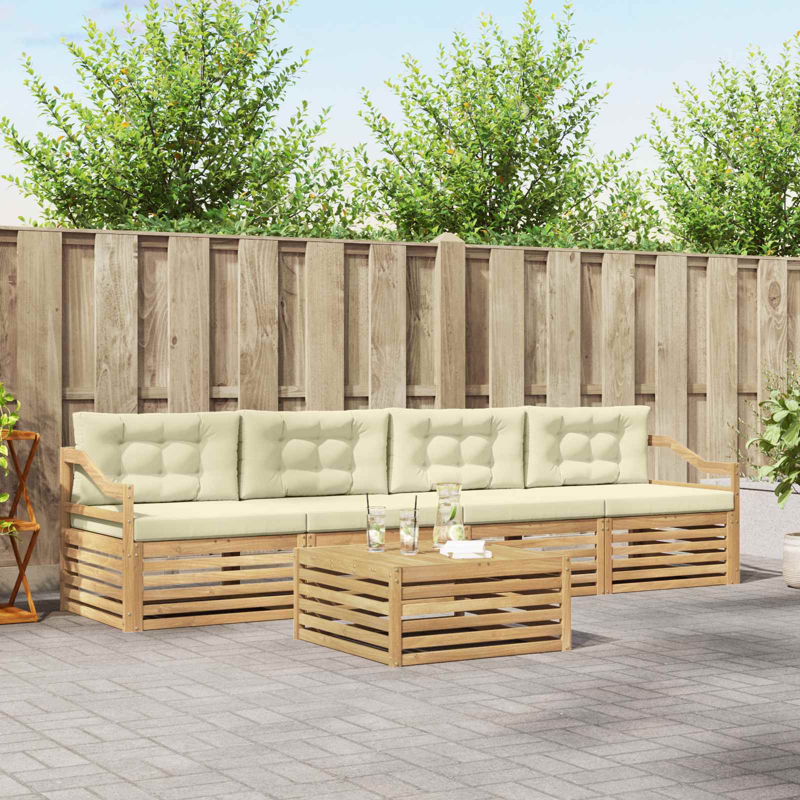 Set vanjskih sofa 5 pcs Bijela i krem Čvrsto drvo akacije