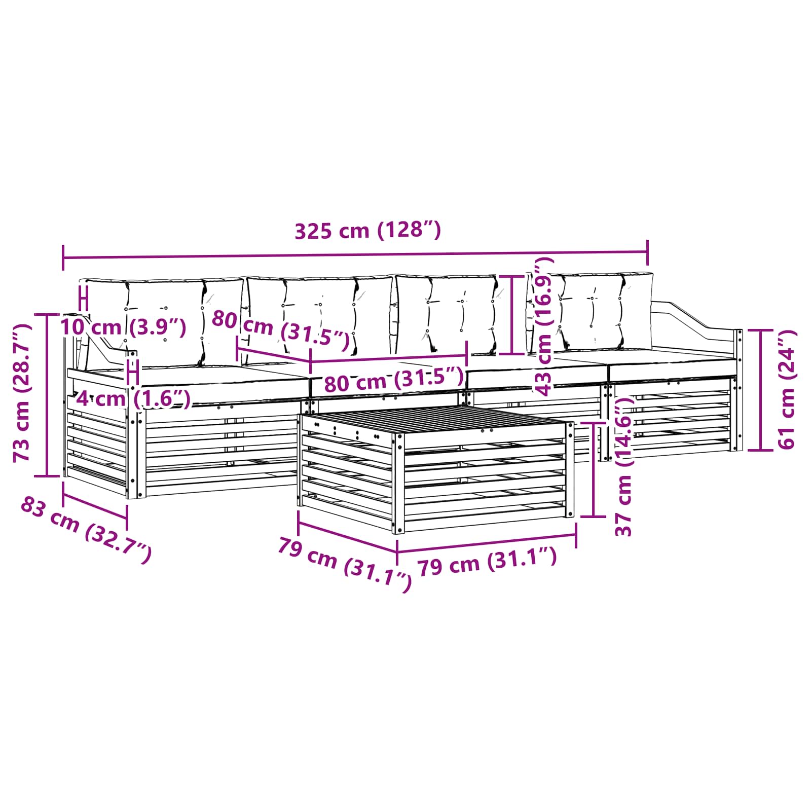 Set vanjskih sofa 5 pcs Bijela i bež Čvrsto drvo akacije
