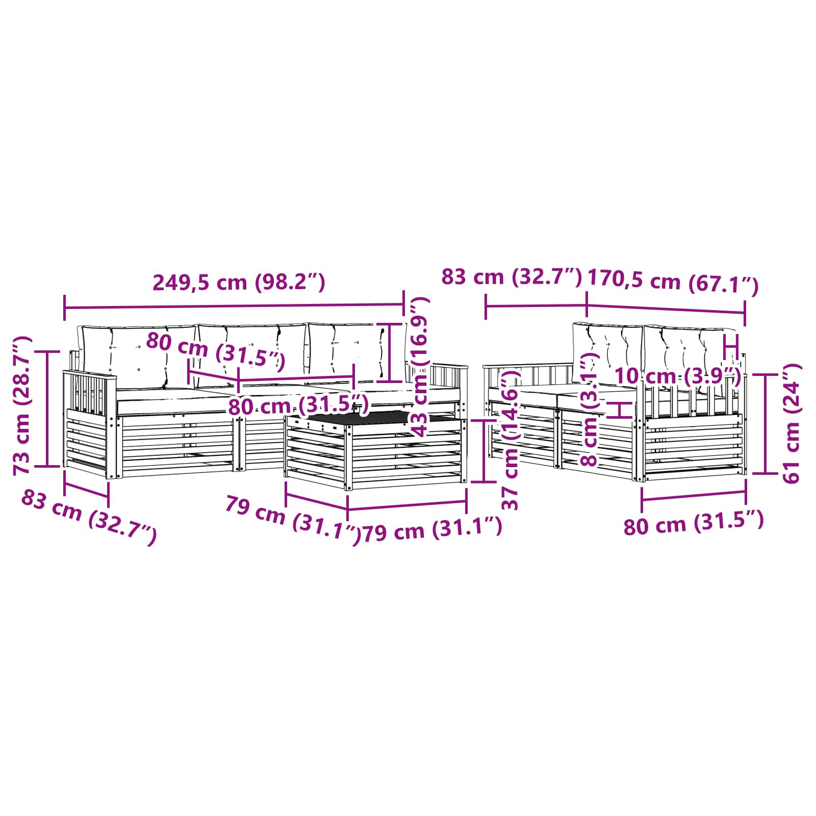Set vanjskih sofa 6 pcs Bijela i krem
