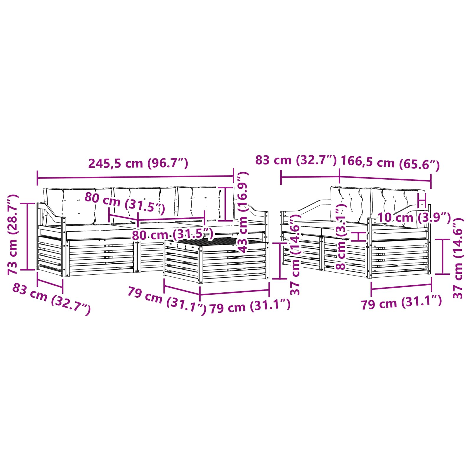 Set vanjskih sofa 6 pcs Bijela i krem